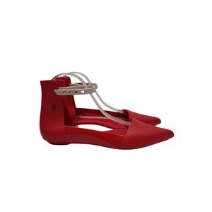 Melissa Cutting II Flats Womens 7 Red Jelly Pointed Toe Ankle Strap